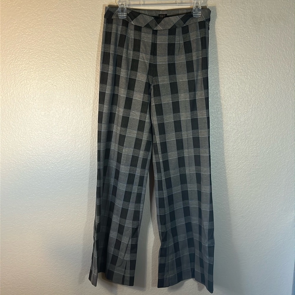 G.i.li size 8 square checked pants blk, grey, hint of periwinkle blue